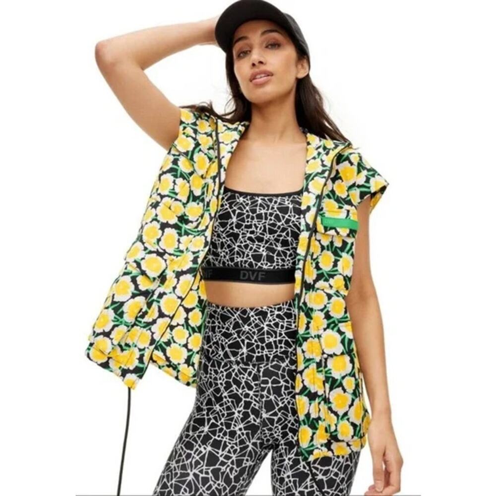 DVF Diane von Furstenberg x Target Womens Packable Poppy Floral Vest Sz XXS Hood